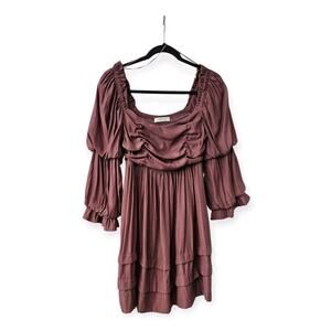 Mustard Seed Mini Dress Size S Square Neck 3/4 Puff Sleeve Smocked Back Pockets